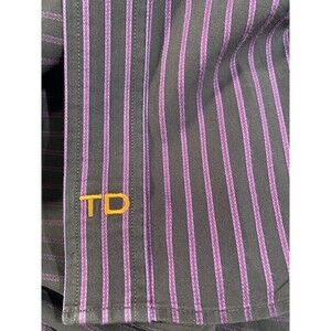Thomas Dean Dress Shirt L Purple Stripes-100% Cotton Mens Long Sleeve Cutaway